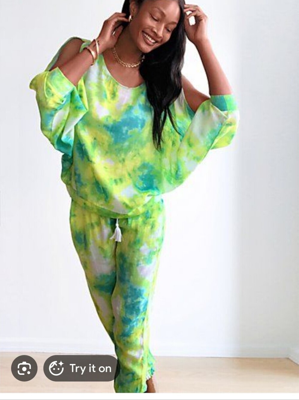 Soho NYC Street Lime Aqua Tie-Dye Jogger & Top Set Flowy Summer Beachy Small
